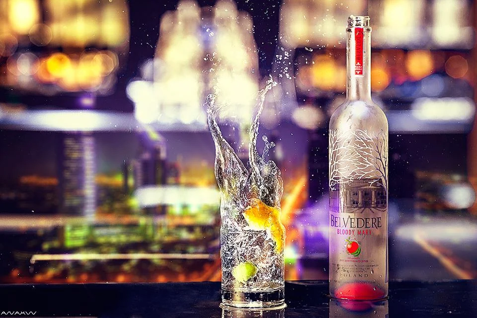 Vodka bottle citrus splash