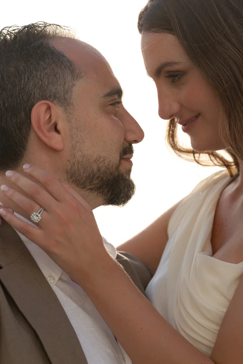 Couple close portrait gentle touch