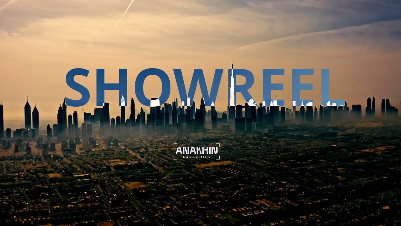 ANAKHIN Production showreel — title over the Dubai skyline at sunset